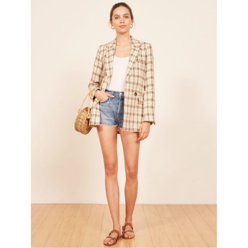 Reformation Verano Blazer Jacket in Dover Cream Plaid size S